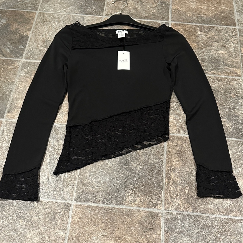 Rue21 Black Asymmetrical Lace Top